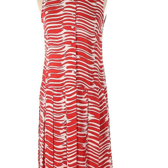 Womens CAbi #281 Brushstroke Red Orange White Medium Shirt Dress with Belt Tie - Picture 9 of 9